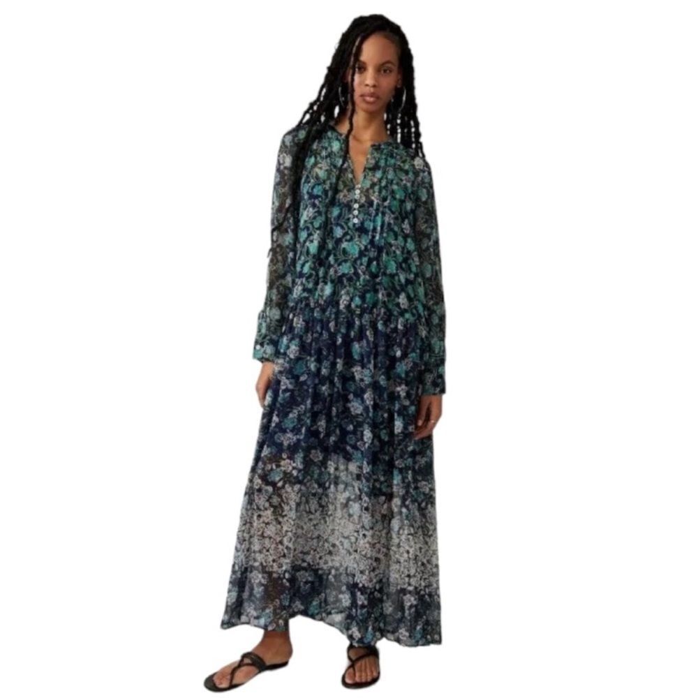 FREE PEOPLE SHEER MAXI DRESS WITH SLIP LIGHTWEIGHT MSRP $168 SZ S NWOT
